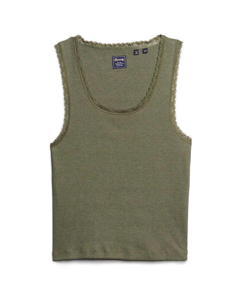 regata athletic essentials vintage com detalhe em renda na cor verde oliva mesclado