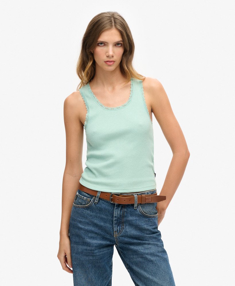 regata athletic essentials vintage com detalhe em renda na cor verde menta mesclado