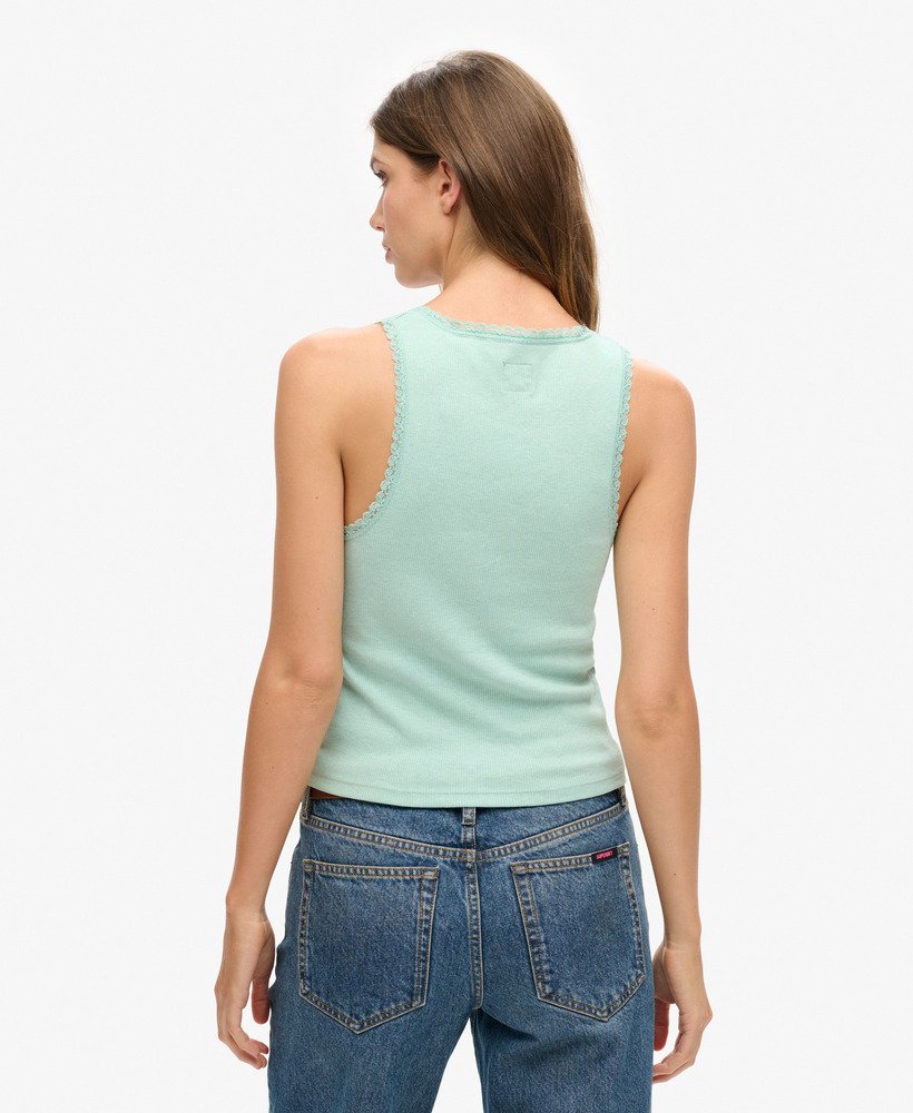 regata athletic essentials vintage com detalhe em renda na cor verde menta mesclado