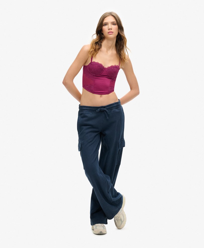 top corset de cetim e renda de tule na cor roxo magenta