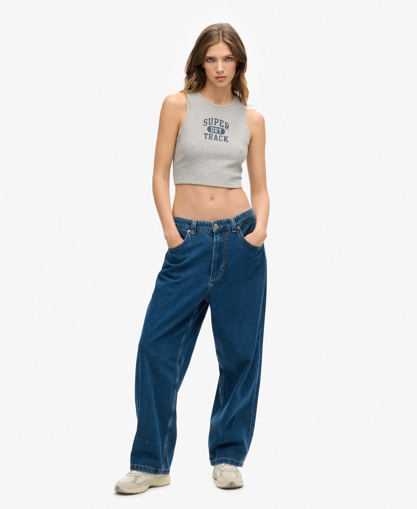 regata cropped athletic essentials waffle na cor cinza mesclado