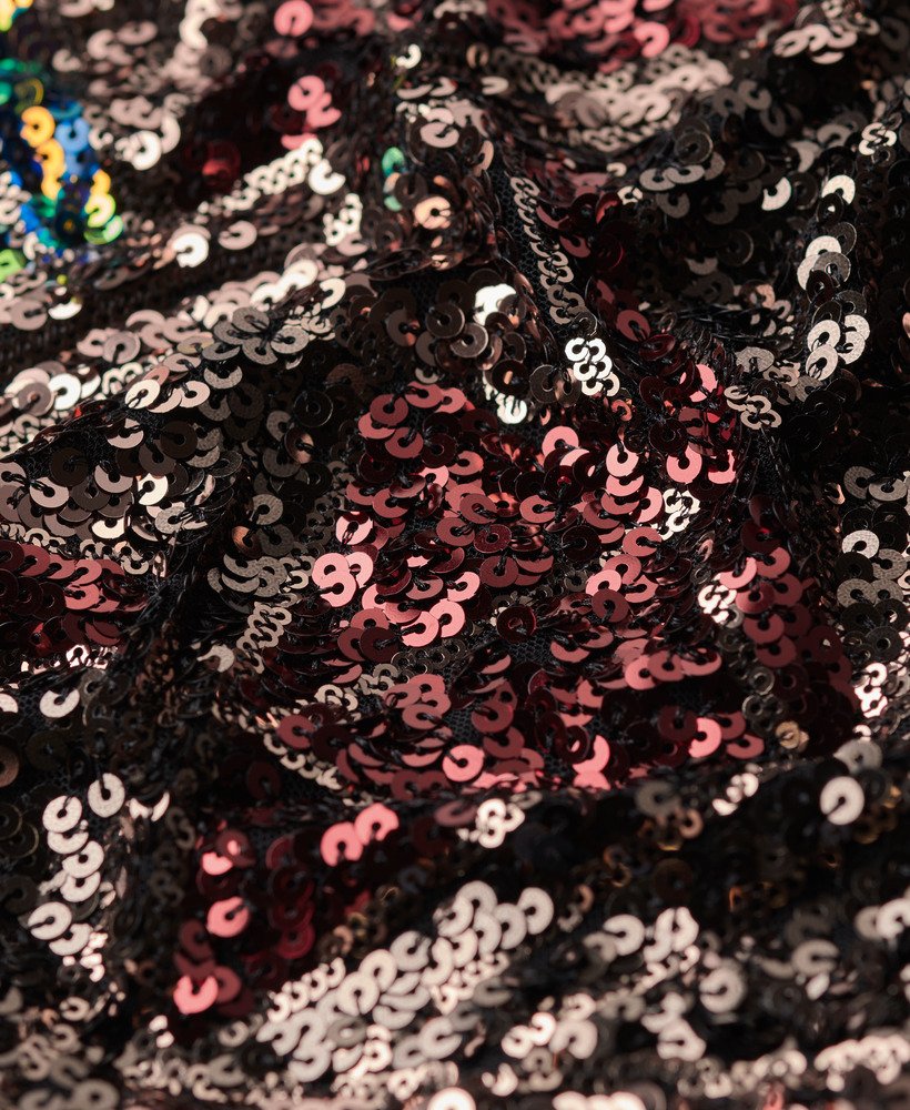 top sem mangas estilo nadador com lantejoulas em estampa de lantejoulas multicoloridas.