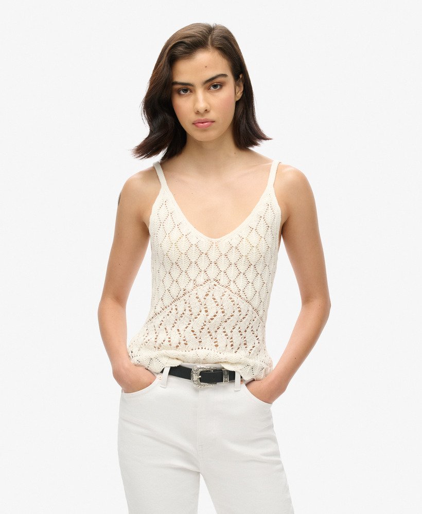top de crochê estilo camisola na cor desert bone off white