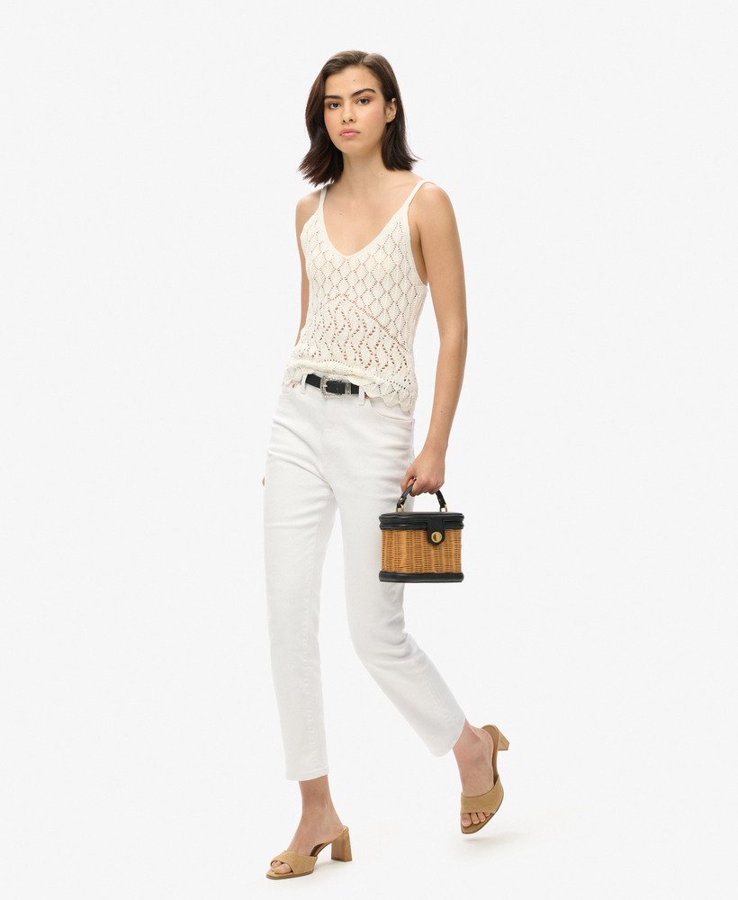 top de crochê estilo camisola na cor desert bone off white