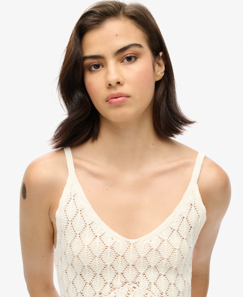 top de crochê estilo camisola na cor desert bone off white