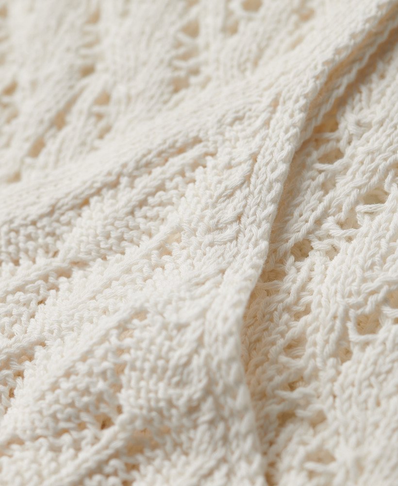 top de crochê estilo camisola na cor desert bone off white