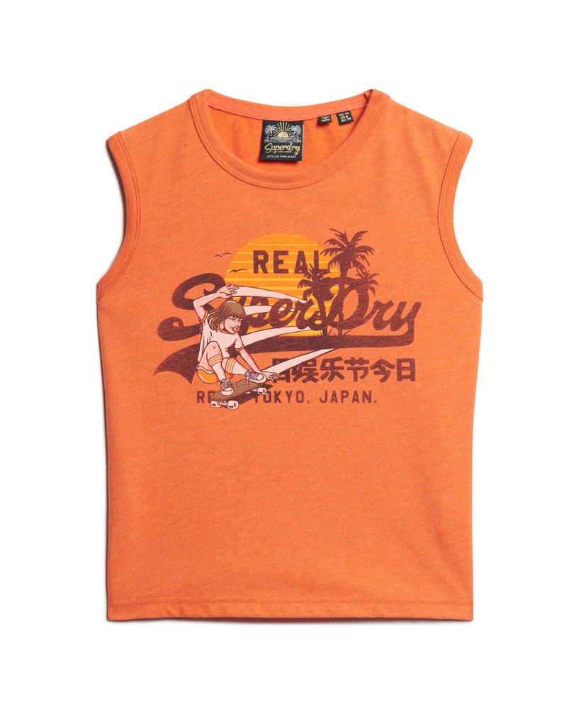 regata slim com estampa do logo vintage da la na cor laranja mesclada.