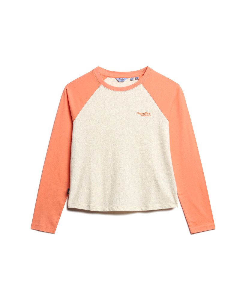 camiseta de beisebol de manga comprida com logo essencial na cor fusion corallight oat mescl.