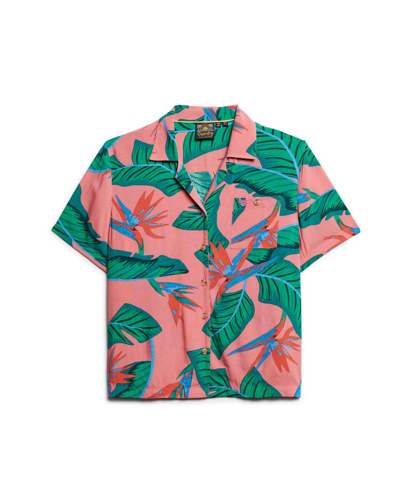 camisa de resort de praia em rosa paradisíaco