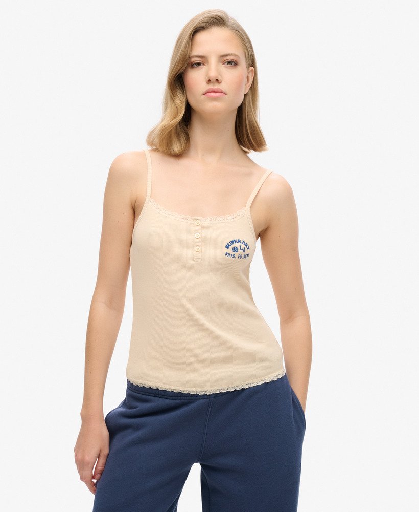 top de alcinha com botões athletic essentials na cor bege creme tapioca