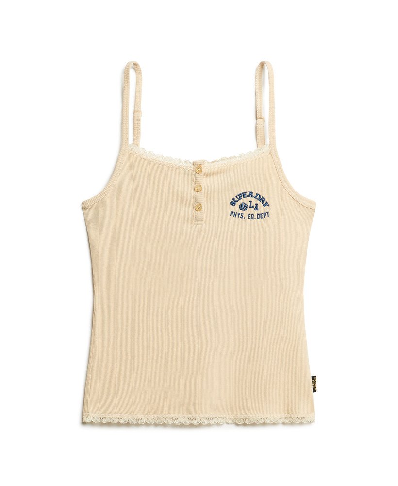 top de alcinha com botões athletic essentials na cor bege creme tapioca