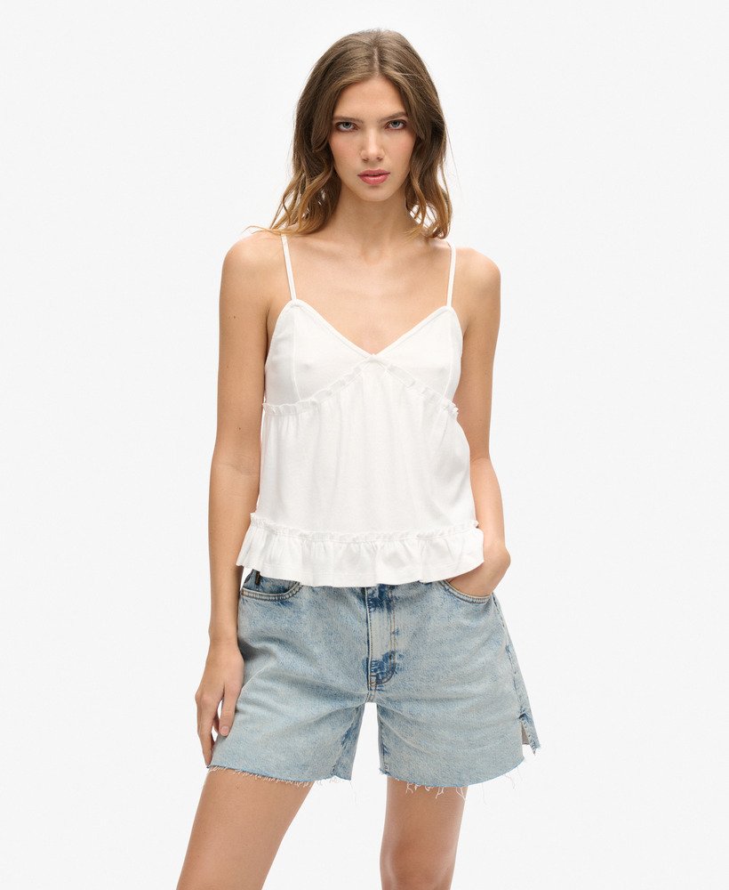 top de alças em malha com camadas na cor off white