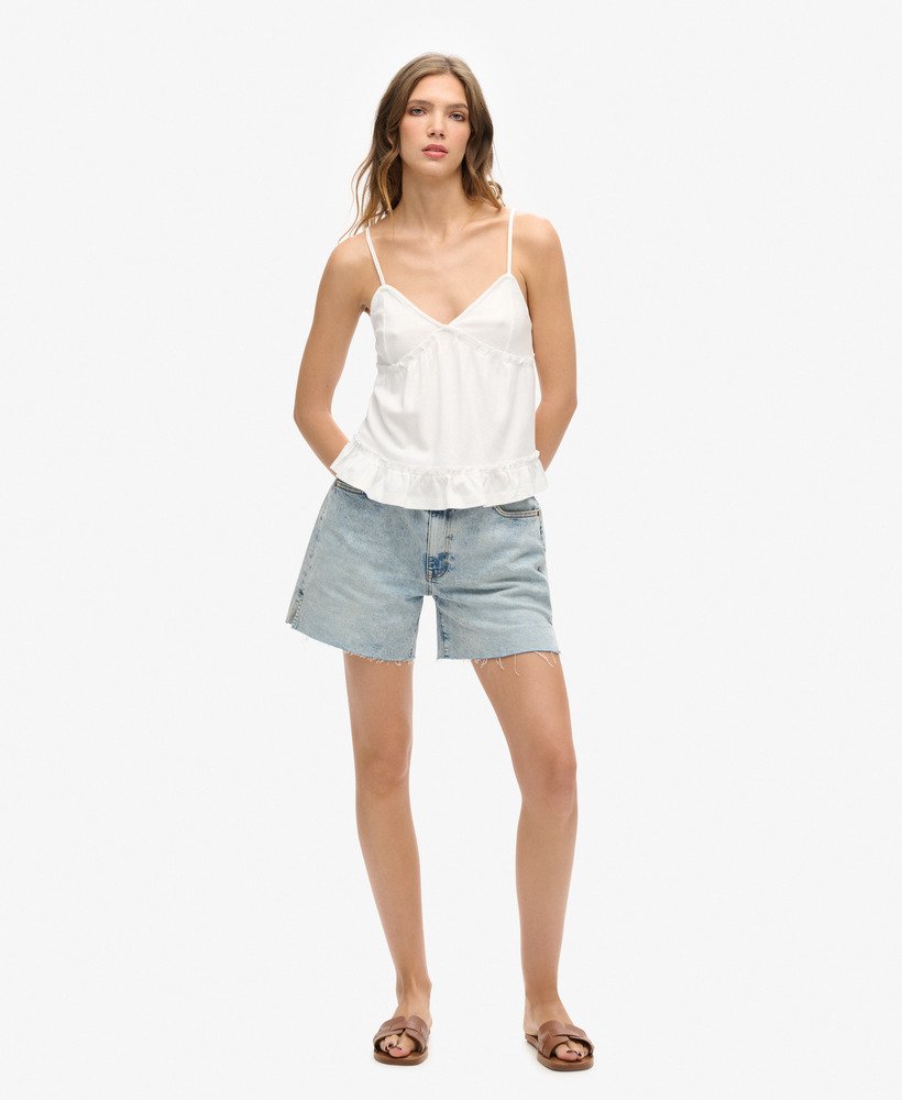 top de alças em malha com camadas na cor off white