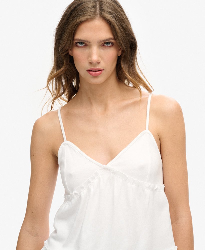 top de alças em malha com camadas na cor off white
