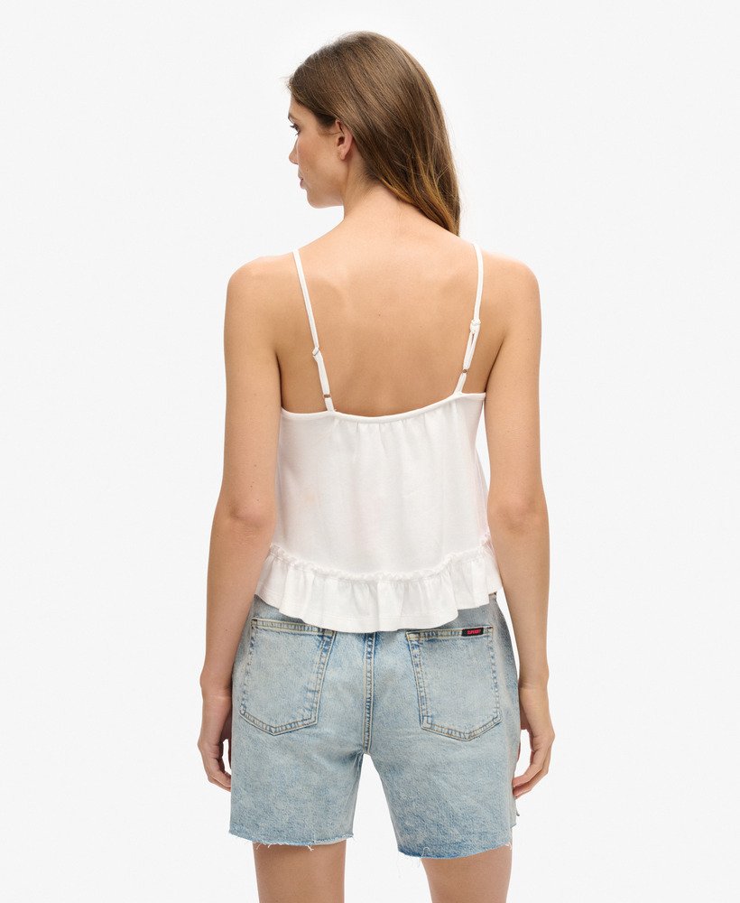 top de alças em malha com camadas na cor off white