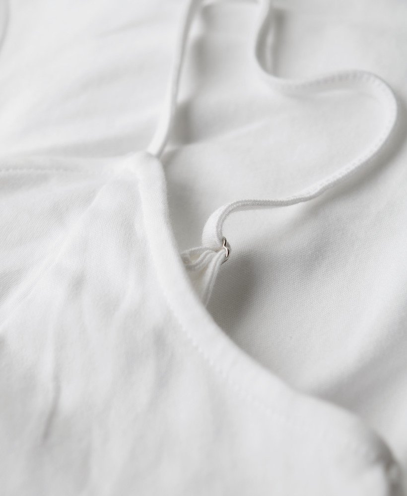 top de alças em malha com camadas na cor off white