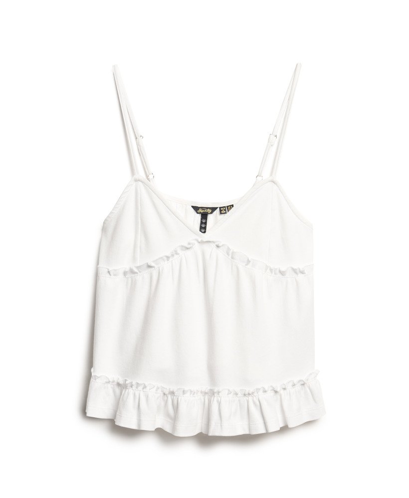 top de alças em malha com camadas na cor off white
