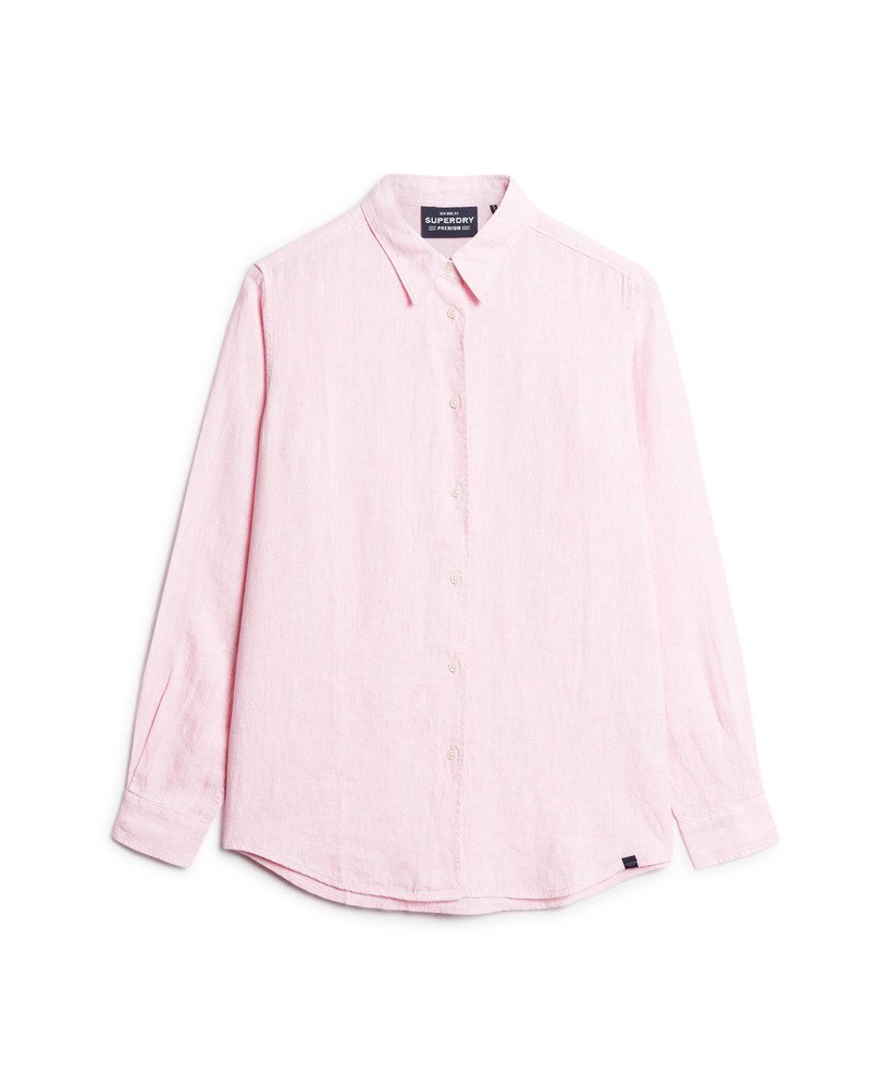 camisa boyfriend casual de linho na cor rosa lilás.