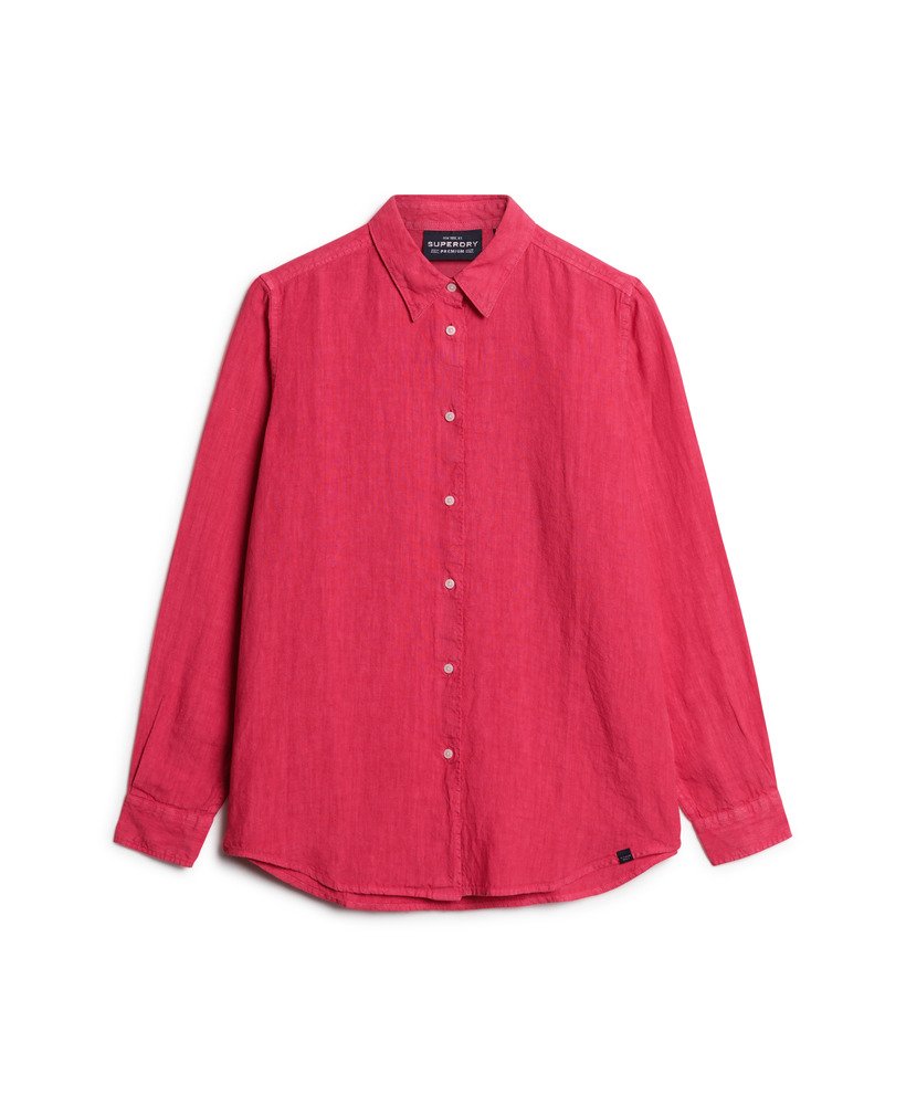camisa boyfriend casual de linho na cor rosa choque.