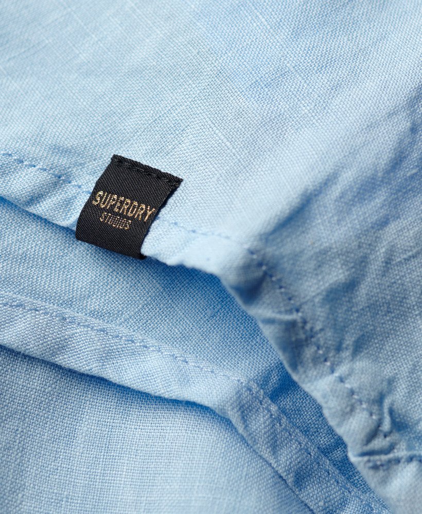 camisa boyfriend casual de linho na cor azul-marinho