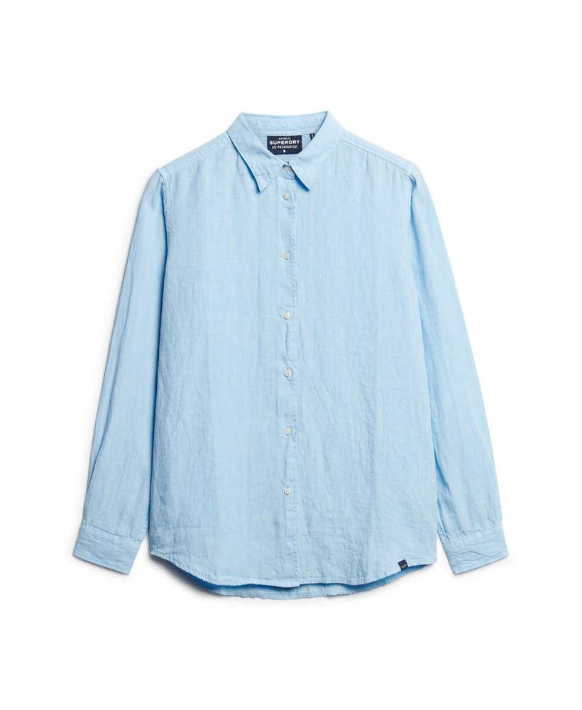 camisa boyfriend casual de linho na cor azul-marinho