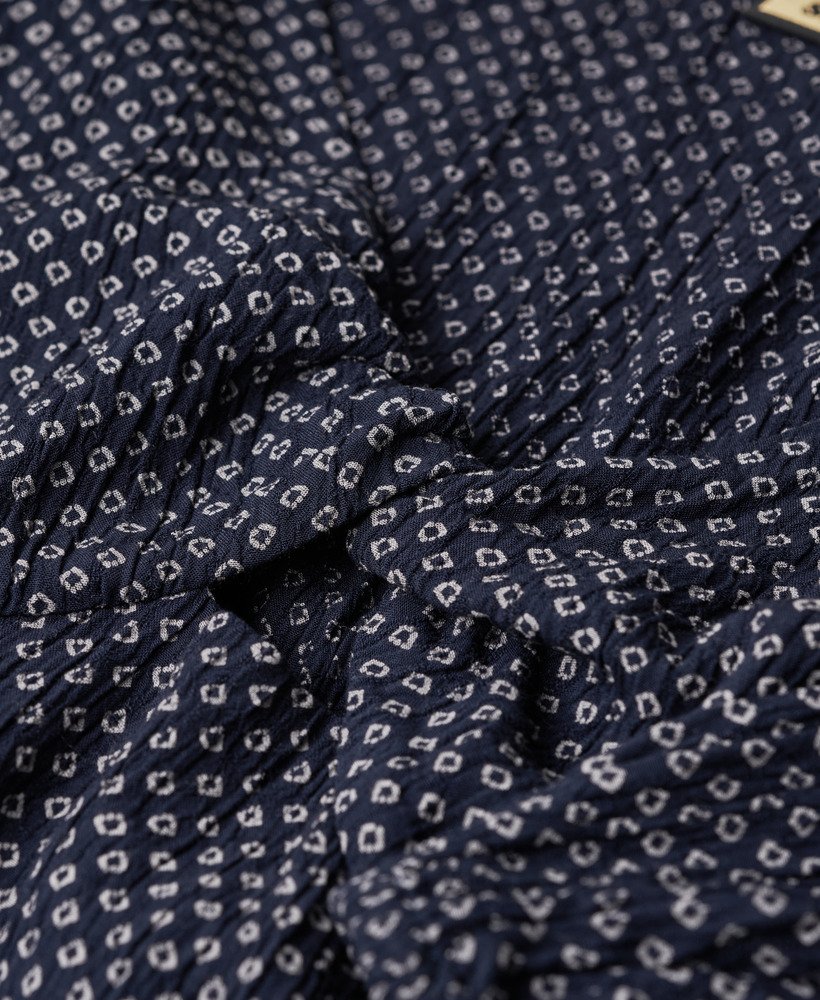 top cropped de manga comprida em tecido plano na cor scotty navy.