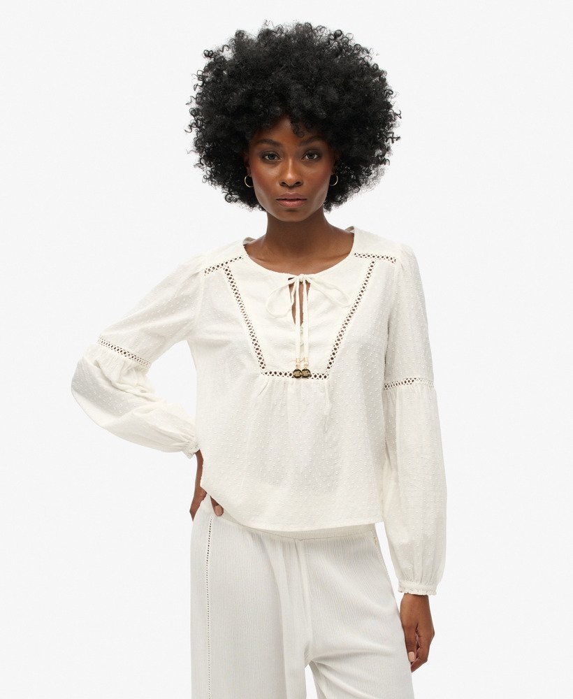 blusa de praia de manga comprida ibiza na cor off white