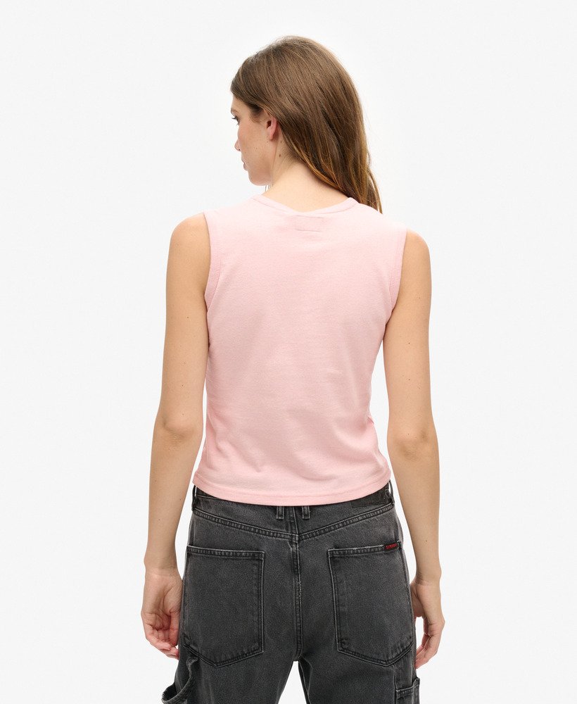 top regata retrô com detalhes bordados modelagem slim na cor rosa mesclado somon.