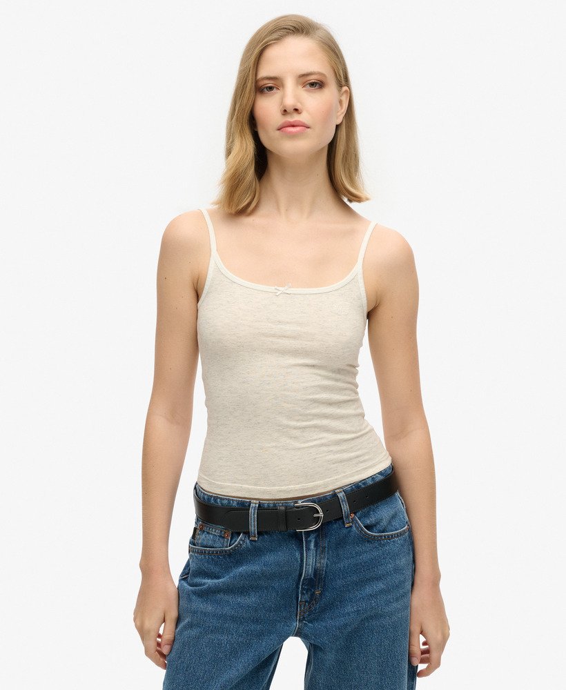 top de alças athletic essentials na cor off white fleck mesclado
