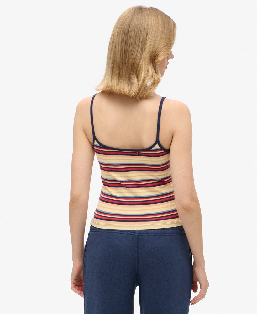 top de alças athletic essentials na cor vermelho refrigerante com listras.