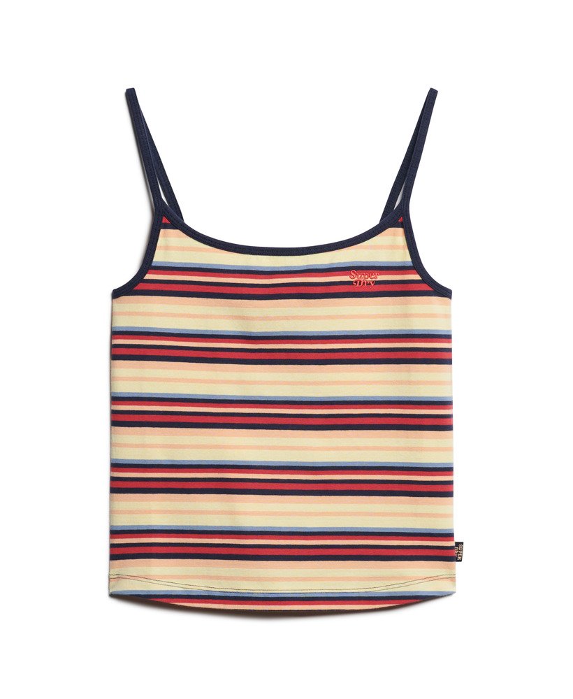 top de alças athletic essentials na cor vermelho refrigerante com listras.