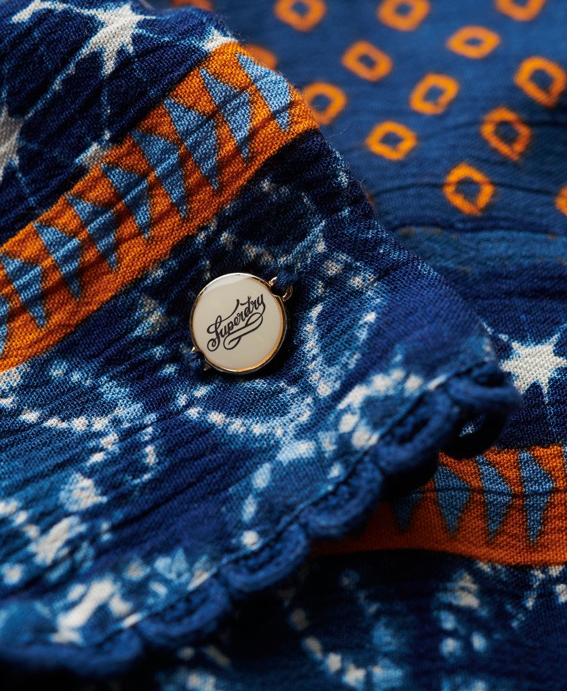 top de alças estampado em tecido plano com camadas circulares laranja