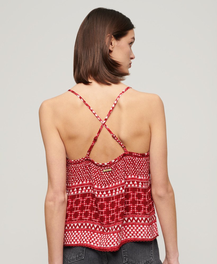 top de alças estampado em tecido shibori vermelho