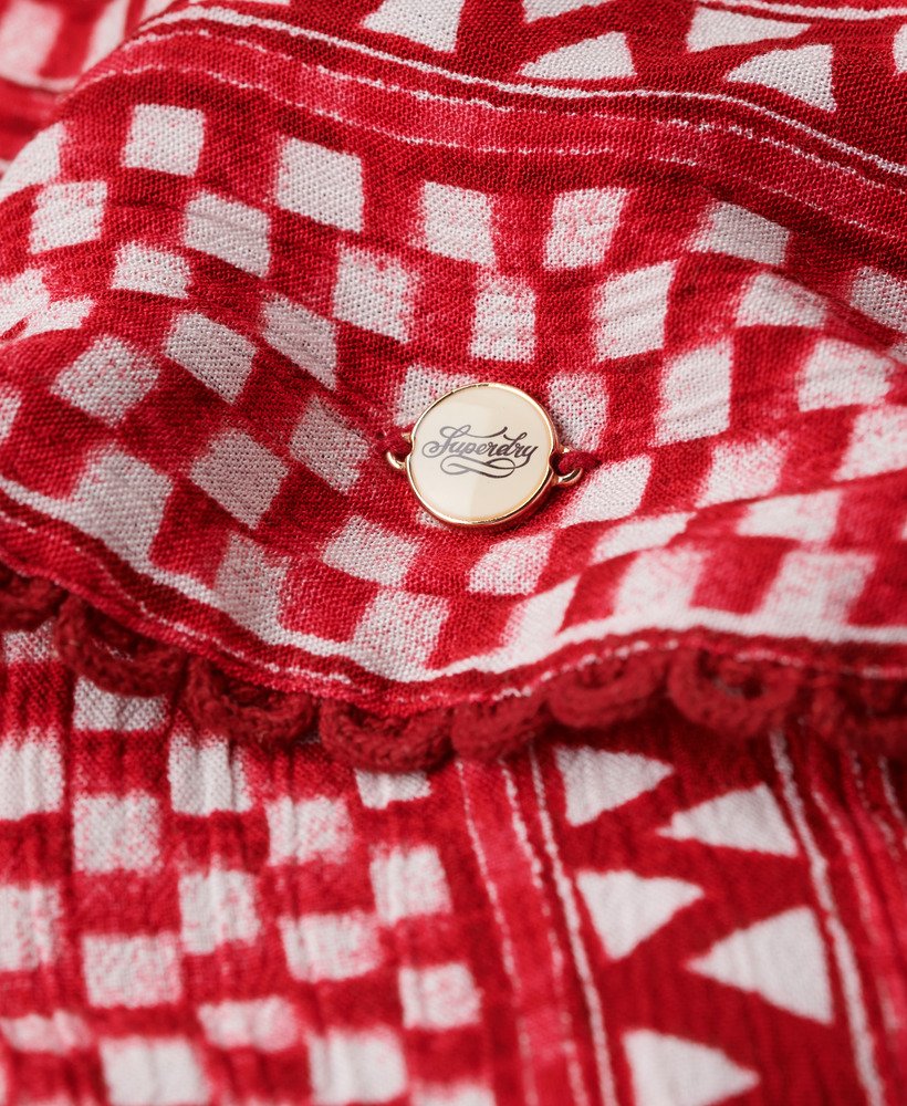 top de alças estampado em tecido shibori vermelho