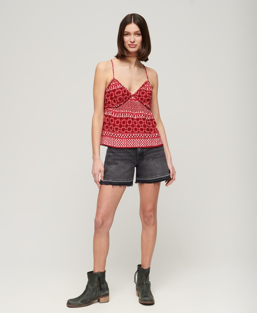 top de alças estampado em tecido shibori vermelho