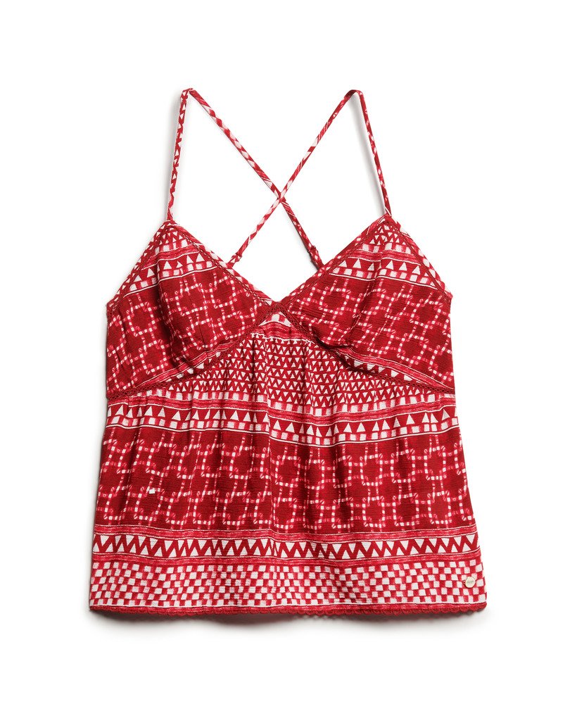 top de alças estampado em tecido shibori vermelho