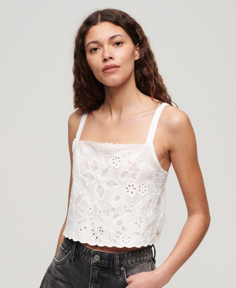 top de alças bordado ibiza na cor off white