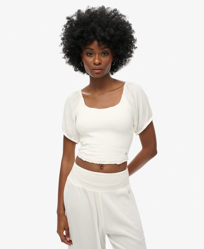 blusa de tecido franzido na cor branco-sujo