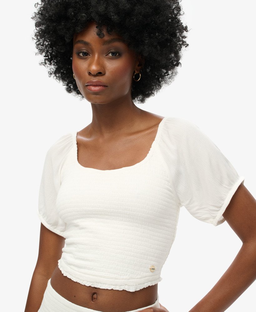 blusa de tecido franzido na cor branco-sujo