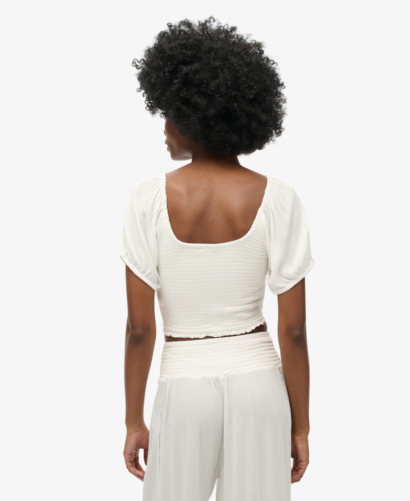 blusa de tecido franzido na cor branco-sujo