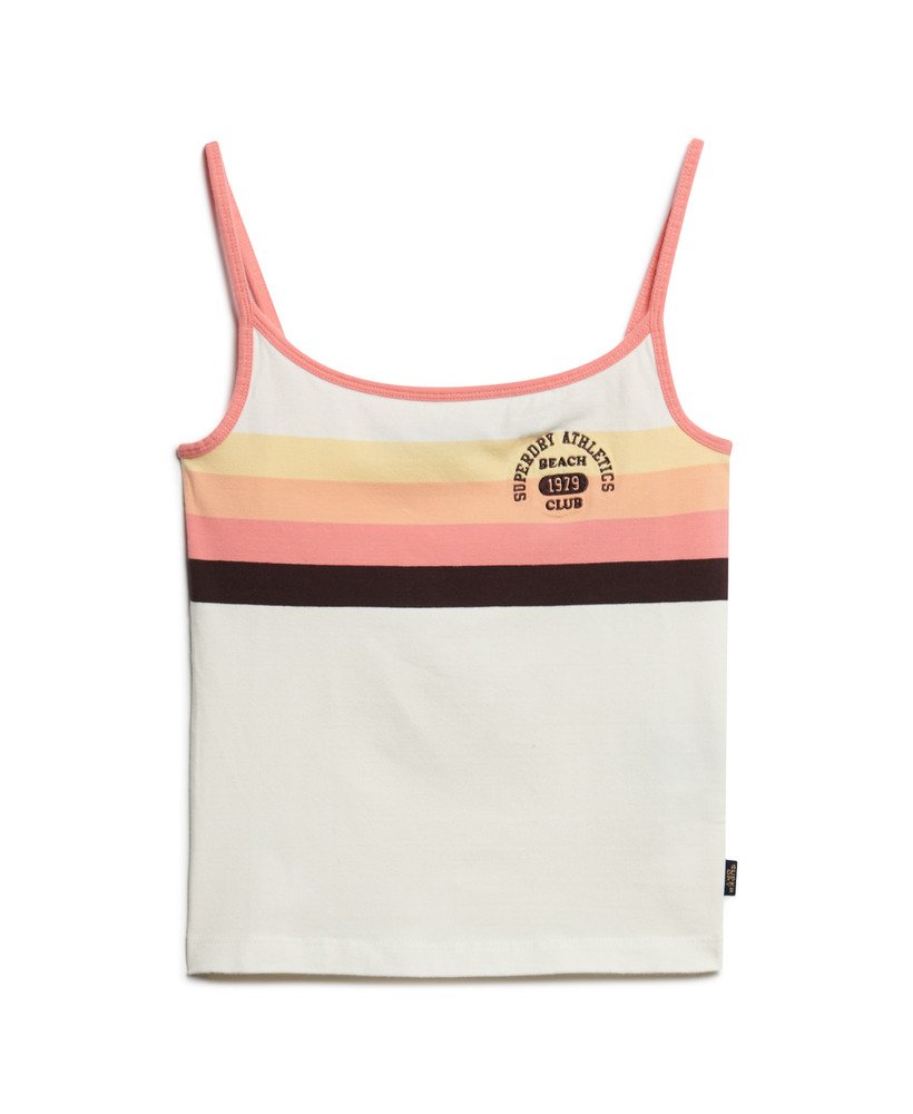 regata esportiva essentials com estampa listrada em coral ao pôr do sol.