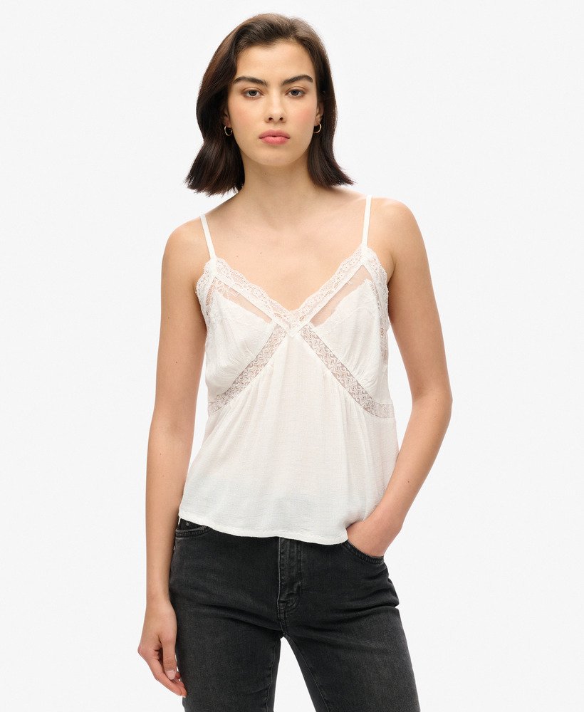 top de alças ibiza com renda transparente na cor off white