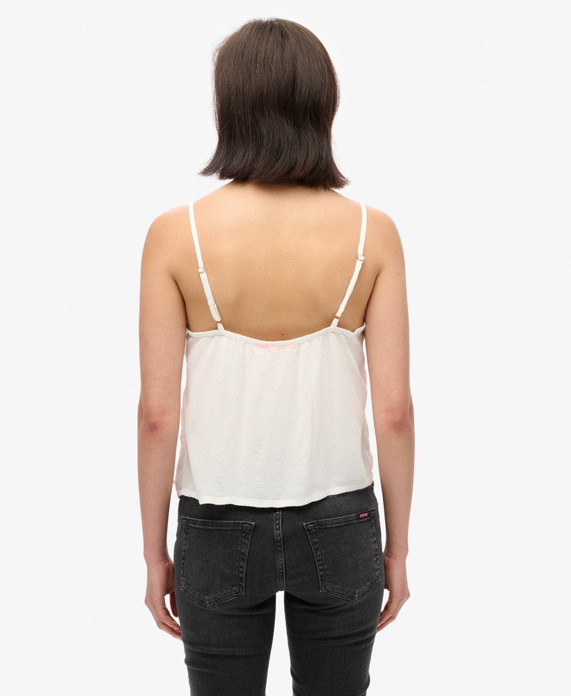 top de alças ibiza com renda transparente na cor off white