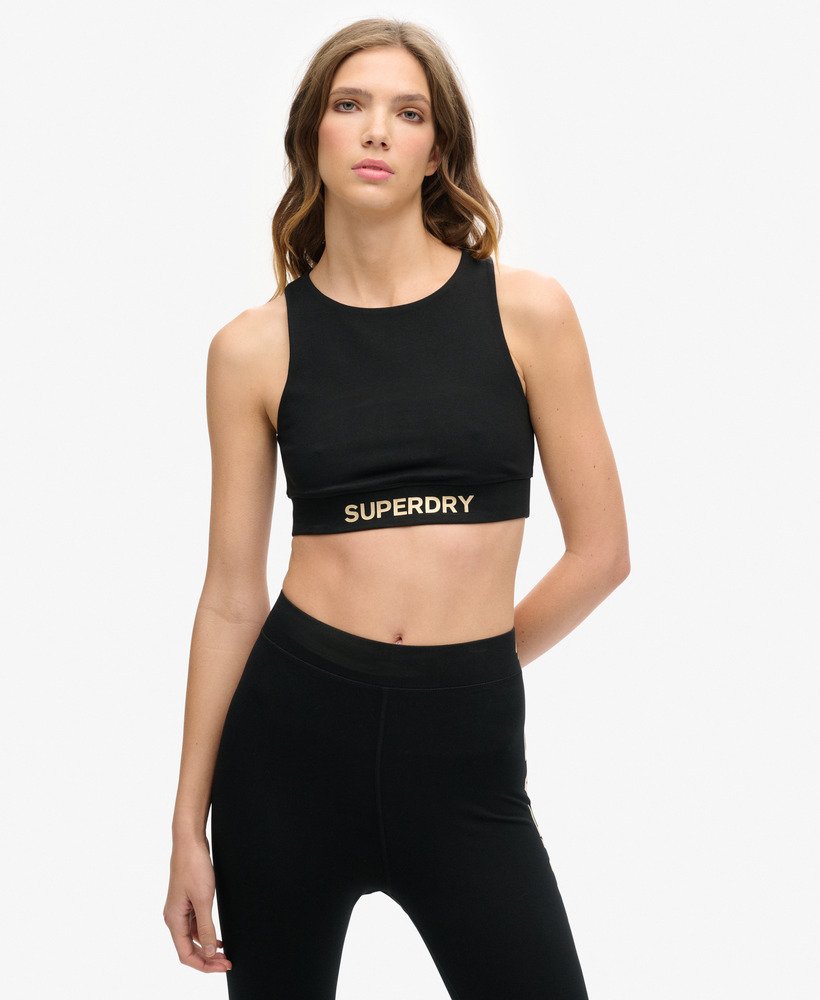 top esportivo com logo na cor pretabronze