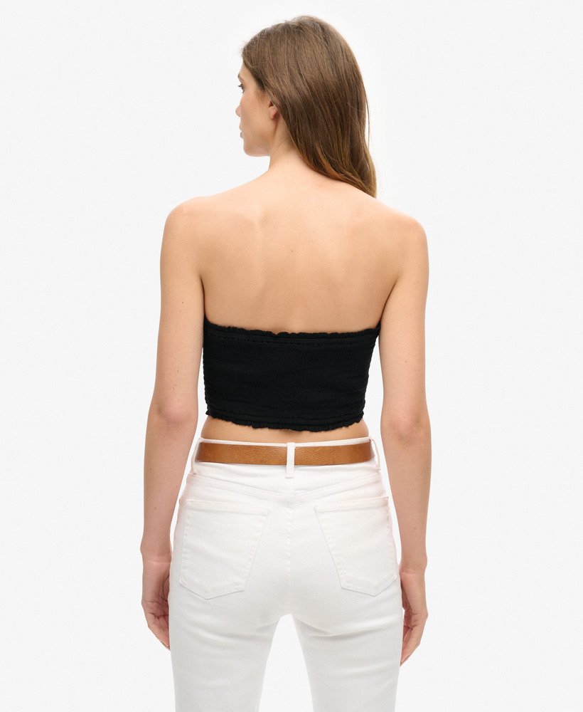top bandeau com detalhe franzido na cor preta.