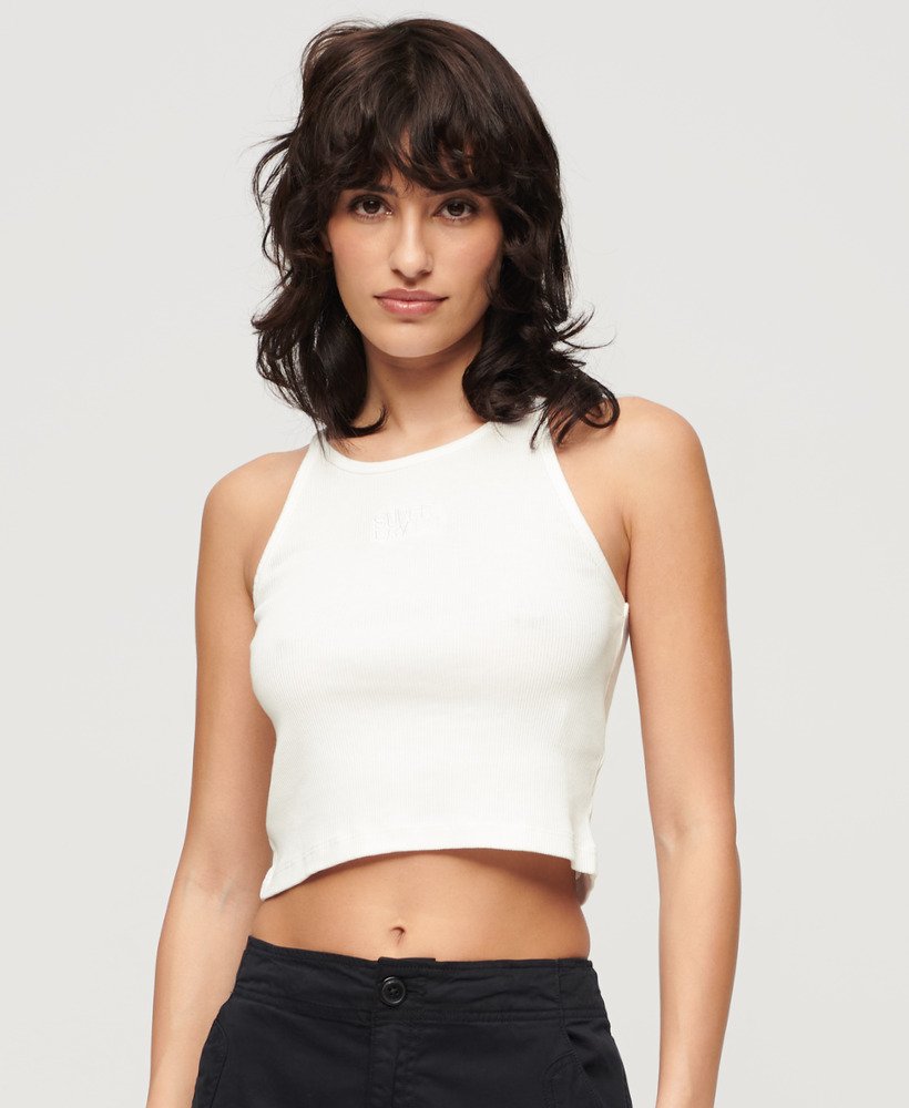 colete racer canelado bordado em branco brilhante