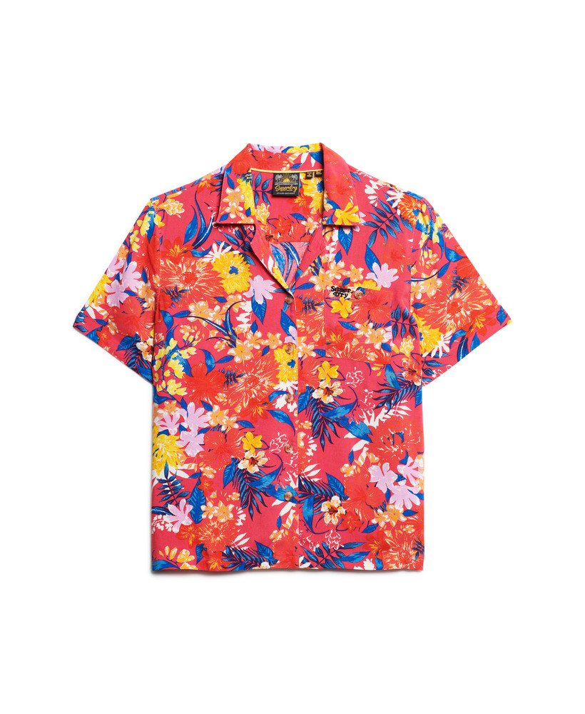 camisa estilo resort de praia na cor rosa anêmona