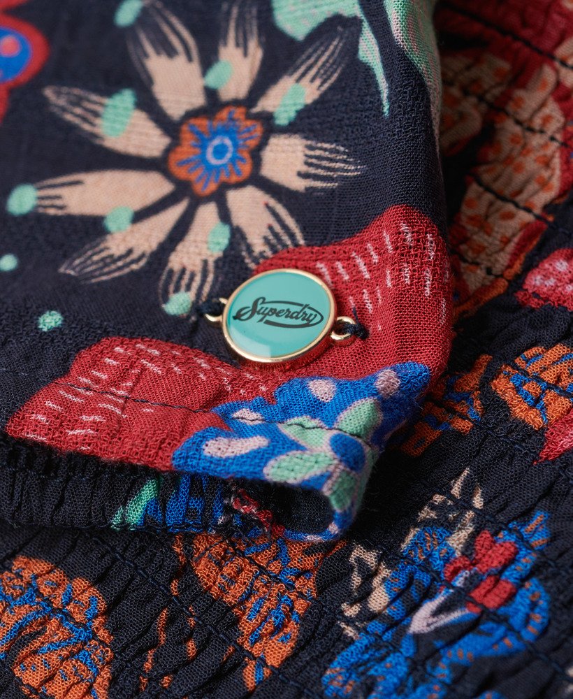 top cropped vazado em tecido plano com estampa floral multicolorida vera.
