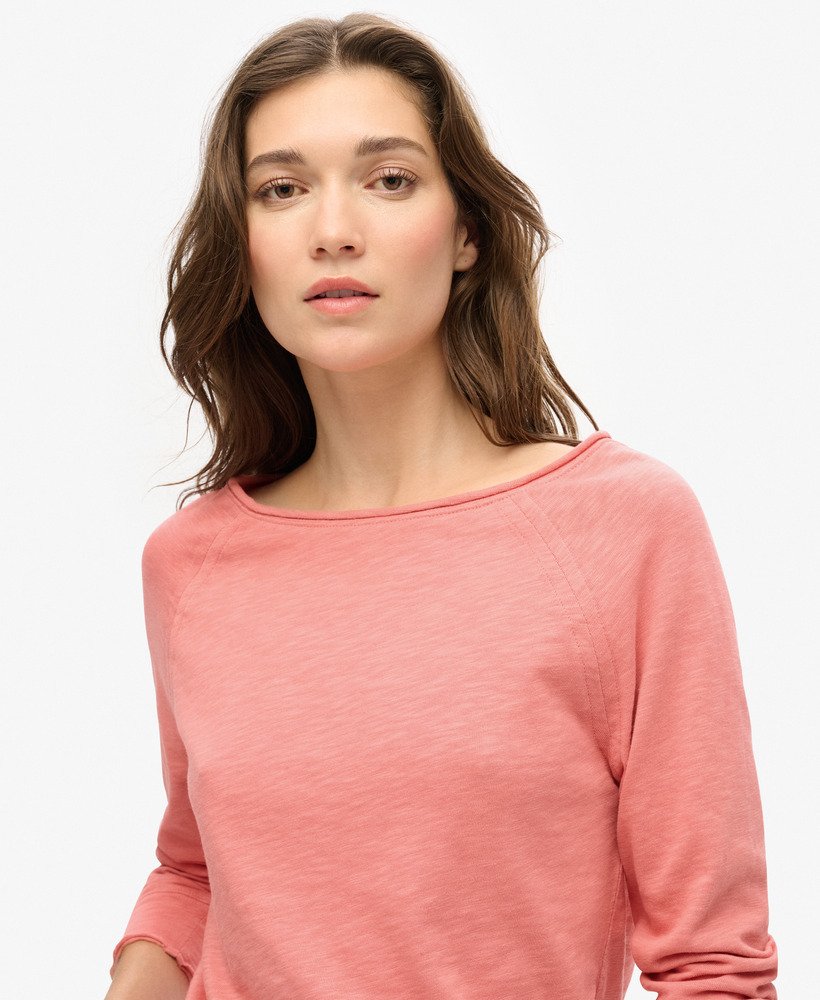 blusa de manga comprida em tecido felpudo francês na cor rosa malva.