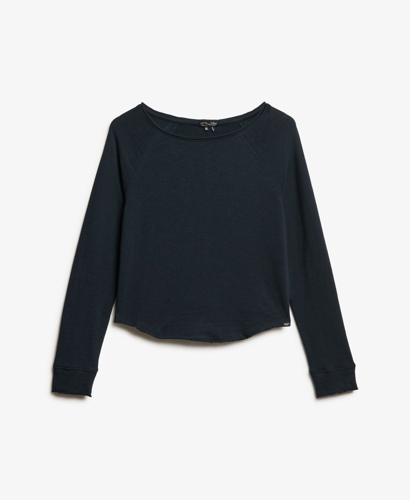blusa de manga comprida em tecido french terry na cor azul-marinho eclipse.